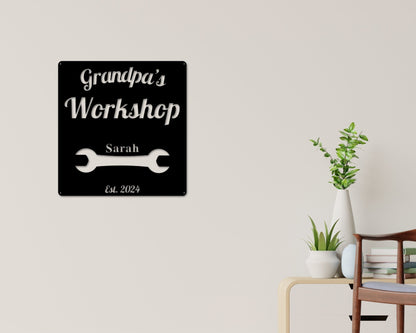 Pop Pop's Workshop Metal Sign, Dads Workshop, Grandpas Workshop Sign, Crescent Wrench, Gifts For Him, Custom Workshop Sign, Gift for Dad