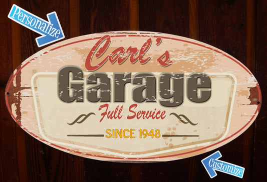 Custom, Vintage Tin Sign for Garage, Shop or Man Cave. Personalized Sign.