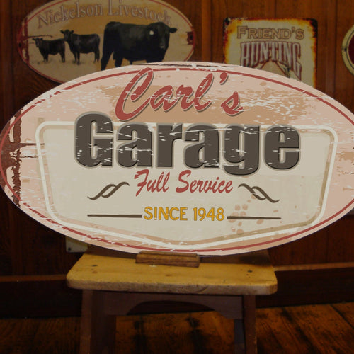 Custom, Vintage Tin Sign for Garage, Shop or Man Cave. Personalized Sign.