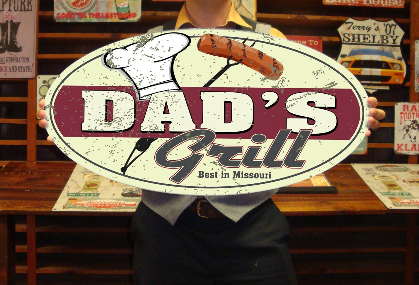 Dad's Grill Custom Tin Sign - BBQ Sign