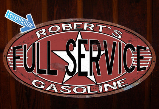 Vintage, Full Service Gasoline Tin Sign - Personalized