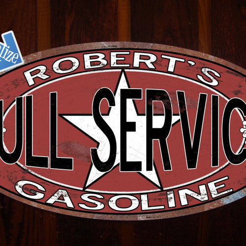 Vintage, Full Service Gasoline Tin Sign - Personalized