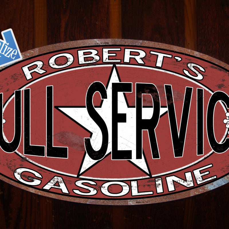 Vintage, Full Service Gasoline Tin Sign - Personalized