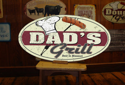 Dad's Grill Custom Tin Sign - BBQ Sign