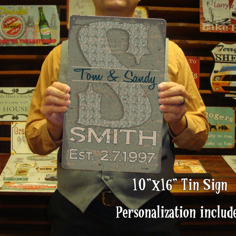 Monogram Family Name Tin Sign - Personalized
