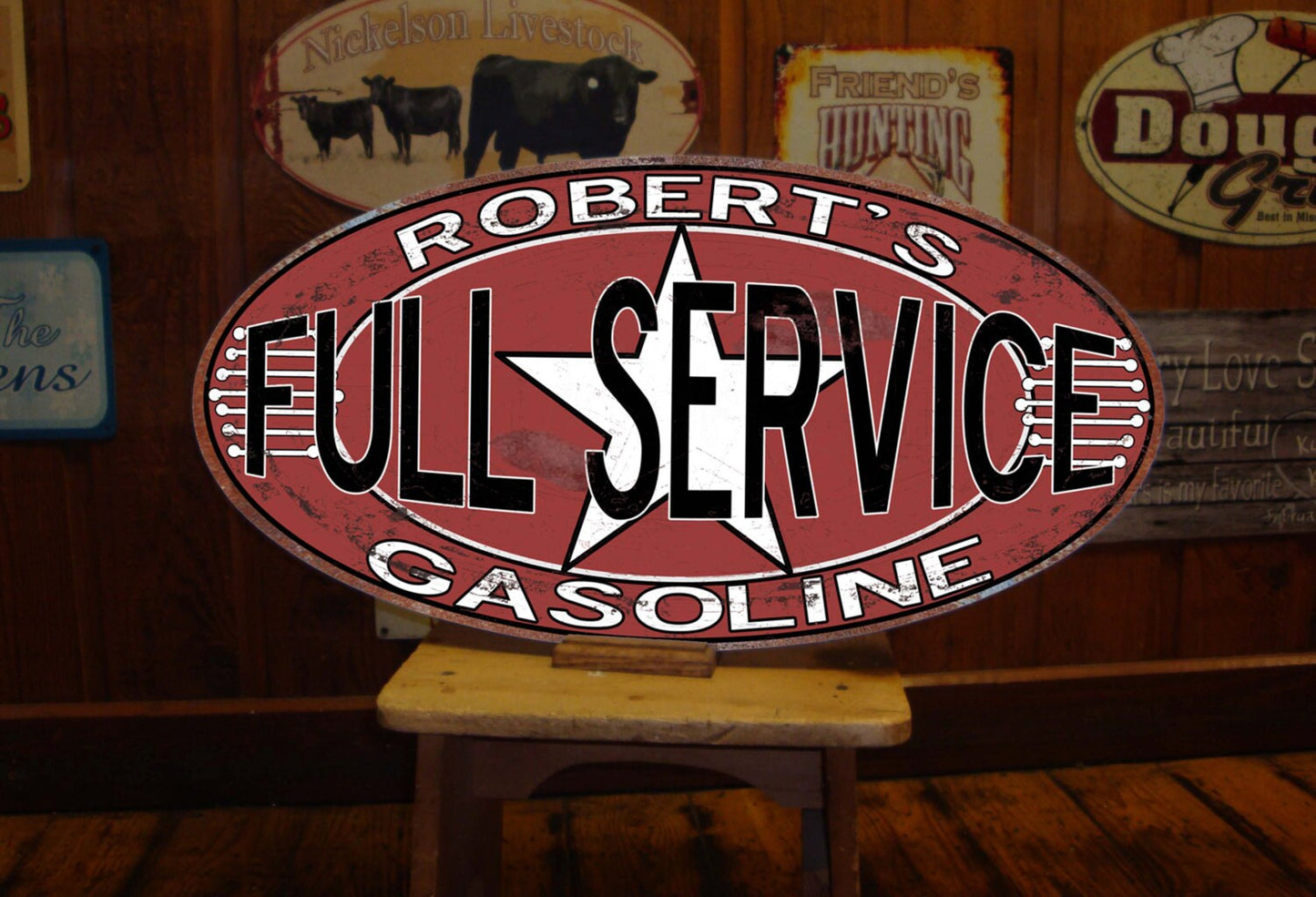 Vintage, Full Service Gasoline Tin Sign - Personalized