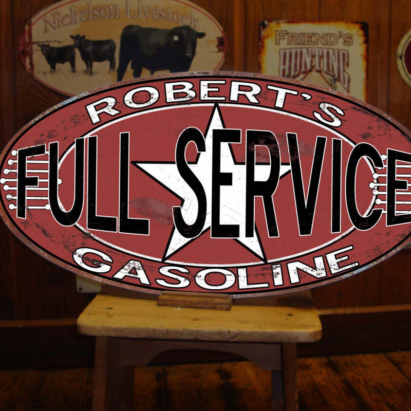 Vintage, Full Service Gasoline Tin Sign - Personalized