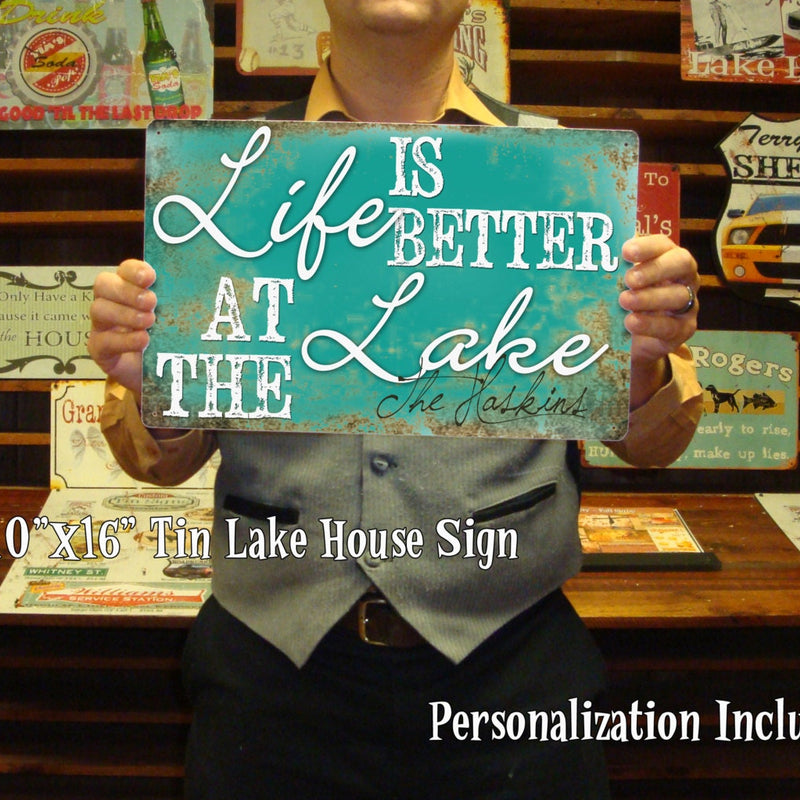 Personalized Lake House Sign – Life is Better at the Lake – Vintage Tin