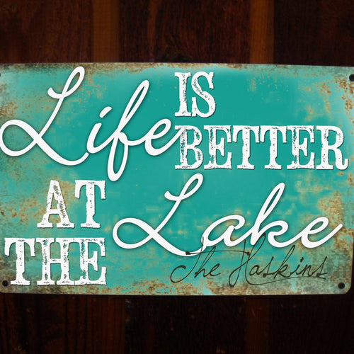 Personalized Lake House sign, Life is Better at the Lake, vintage tin