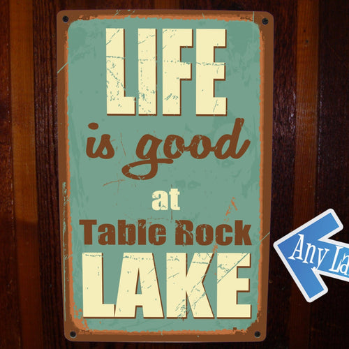 Custom vintage lake sign on tin, lake cabin sign
