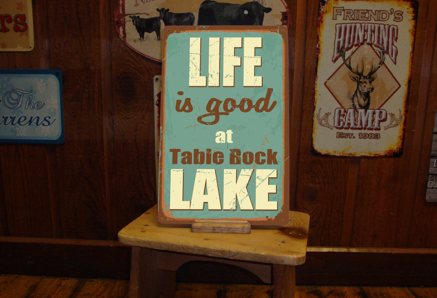 Lake House Sign. Custom, Vintage Lake Sign on Tin. Lake Cabin Sign