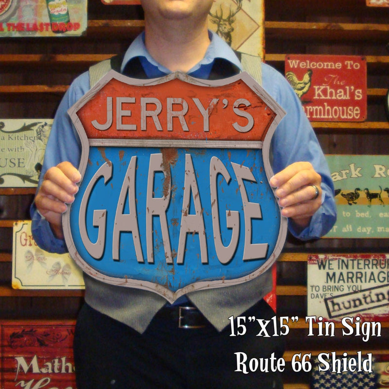 Route 66 Shield Custom Garage Tin Sign. Custom Tin Sign