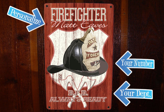 Firefighter decor. Custom Tin Sign. Personalized Fireman Sign.