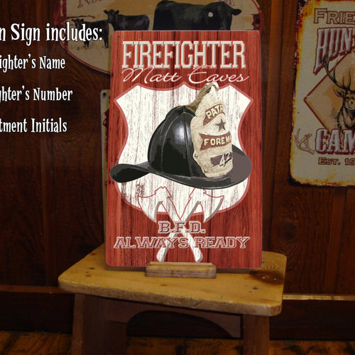 Firefighter decor. Custom Tin Sign. Personalized Fireman Sign.