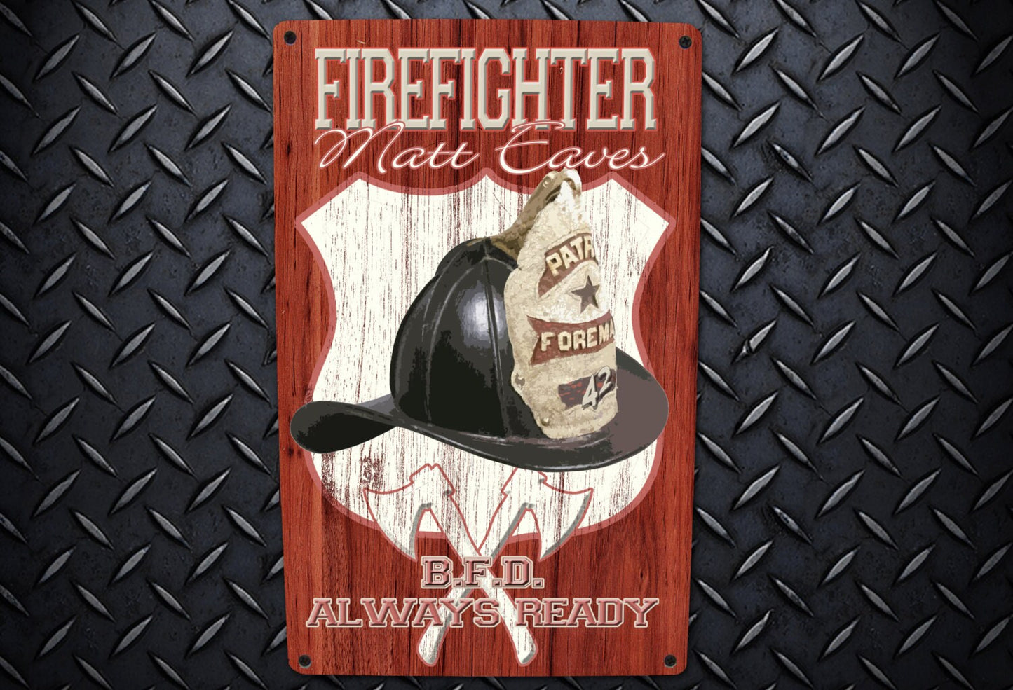 Firefighter decor. Custom Tin Sign. Personalized Fireman Sign.