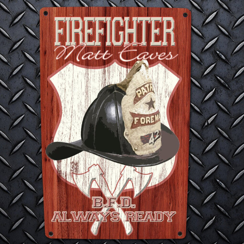Firefighter decor. Custom Tin Sign. Personalized Fireman Sign.