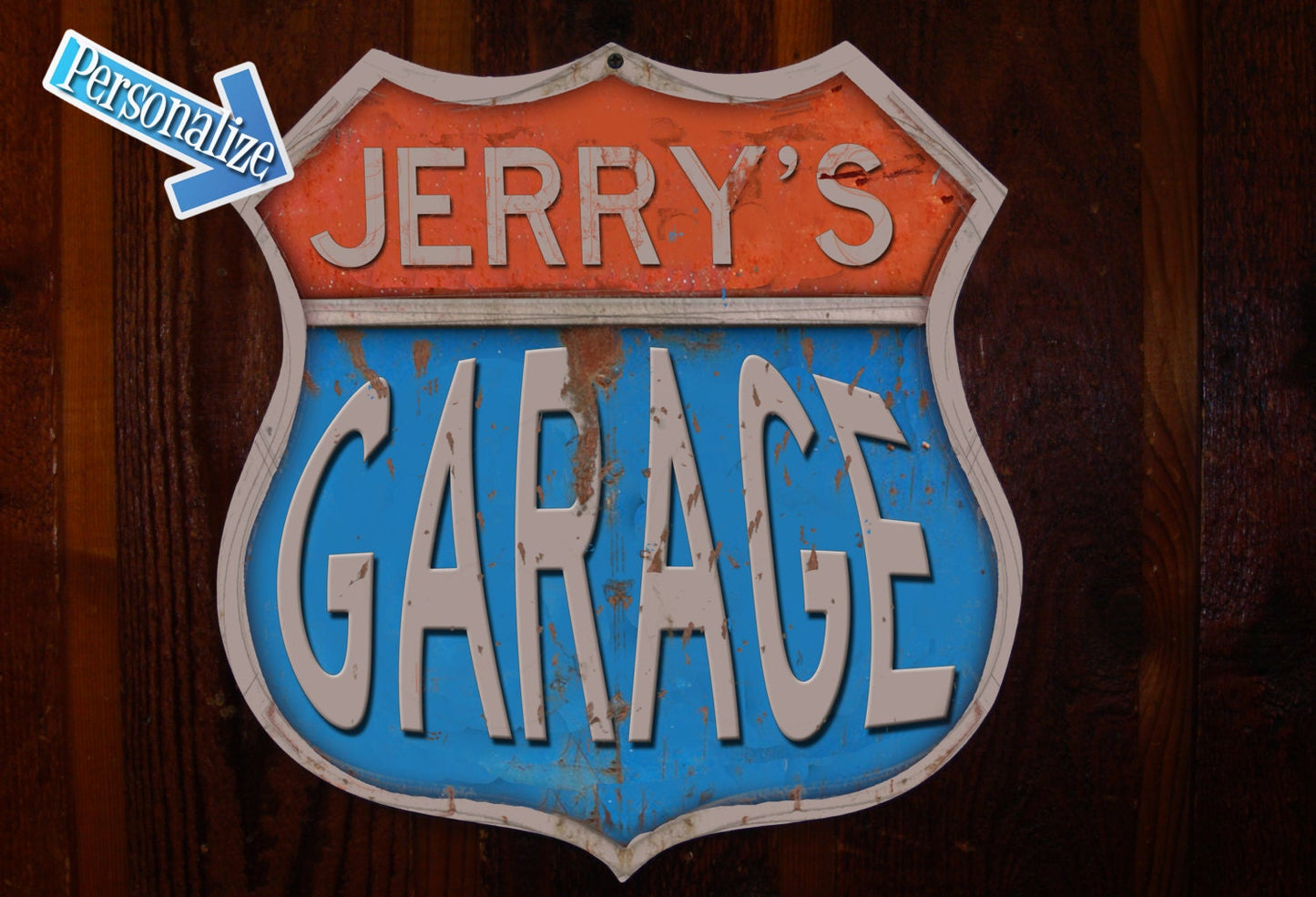 Route 66 Shield Custom Garage Tin Sign. Custom Tin Sign