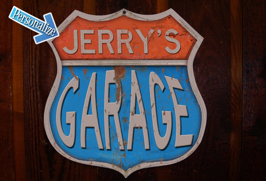 Route 66 Shield Custom Garage Tin Sign. Custom Tin Sign