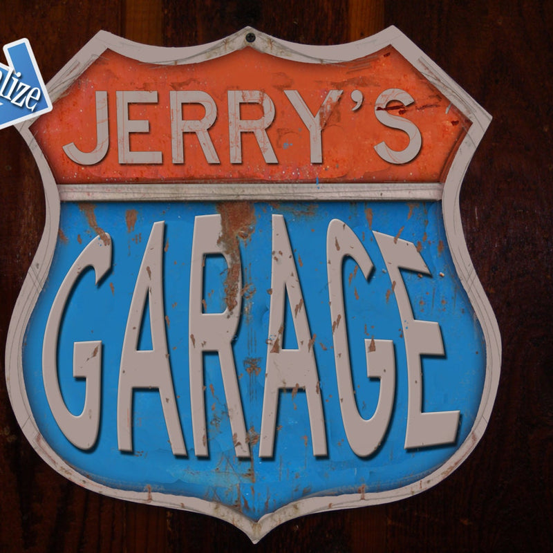 Route 66 Shield Custom Garage Tin Sign. Custom Tin Sign