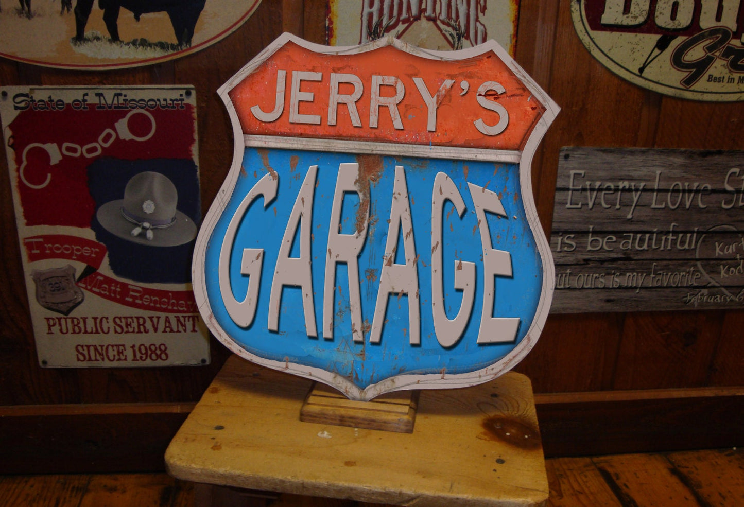 Route 66 Shield Custom Garage Tin Sign. Custom Tin Sign