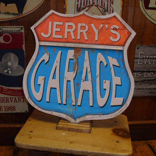 Route 66 Shield Custom Garage Tin Sign. Custom Tin Sign