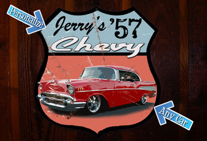 Custom Tin Sign - Featuring YOUR Car! Route 66 Tin Sign