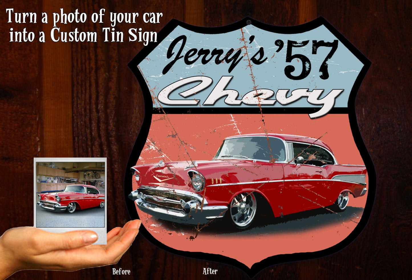 Custom Tin Sign - Featuring YOUR Car! Route 66 Tin Sign