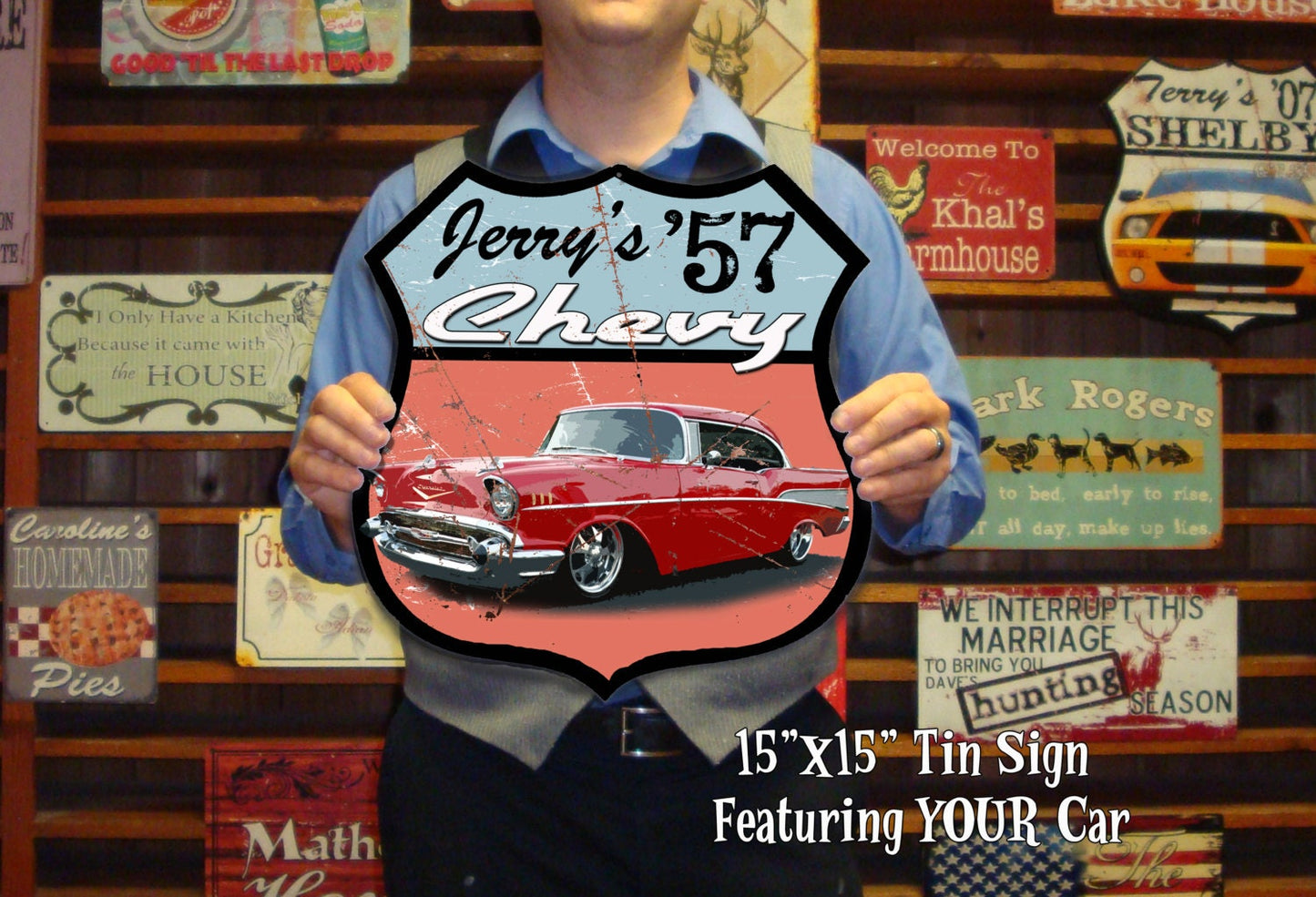 Custom Tin Sign - Featuring YOUR Car! Route 66 Tin Sign